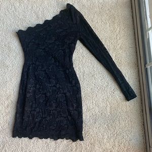 Tobi black floral lace one sleeve dress